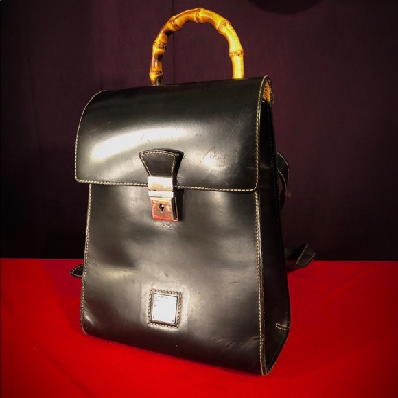 Dooney & Bourke Black Leather Backpack with Bamboo Handle Dooney & Bourke Backpack Adjustable Strap Handbags & Bags  main image 4